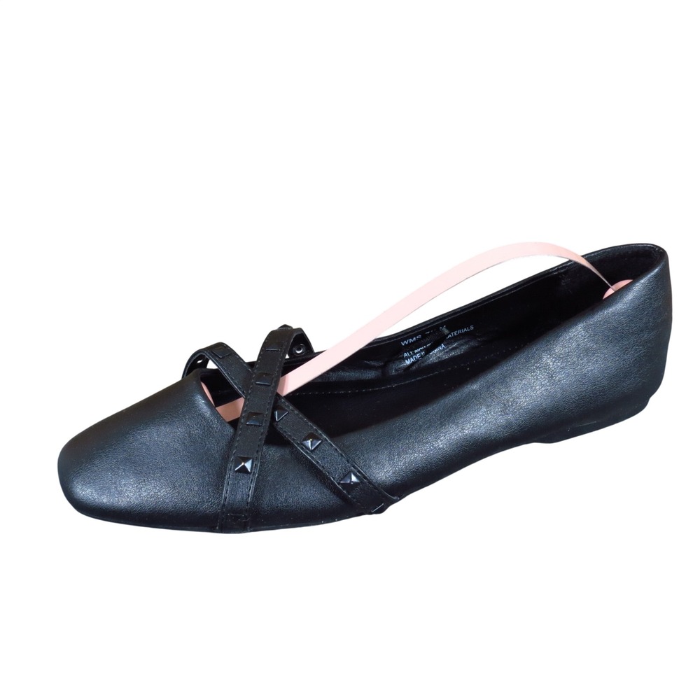 Report Serena Women Ballet Flat 7.5 Work Office Wear Black Studded Square Toe